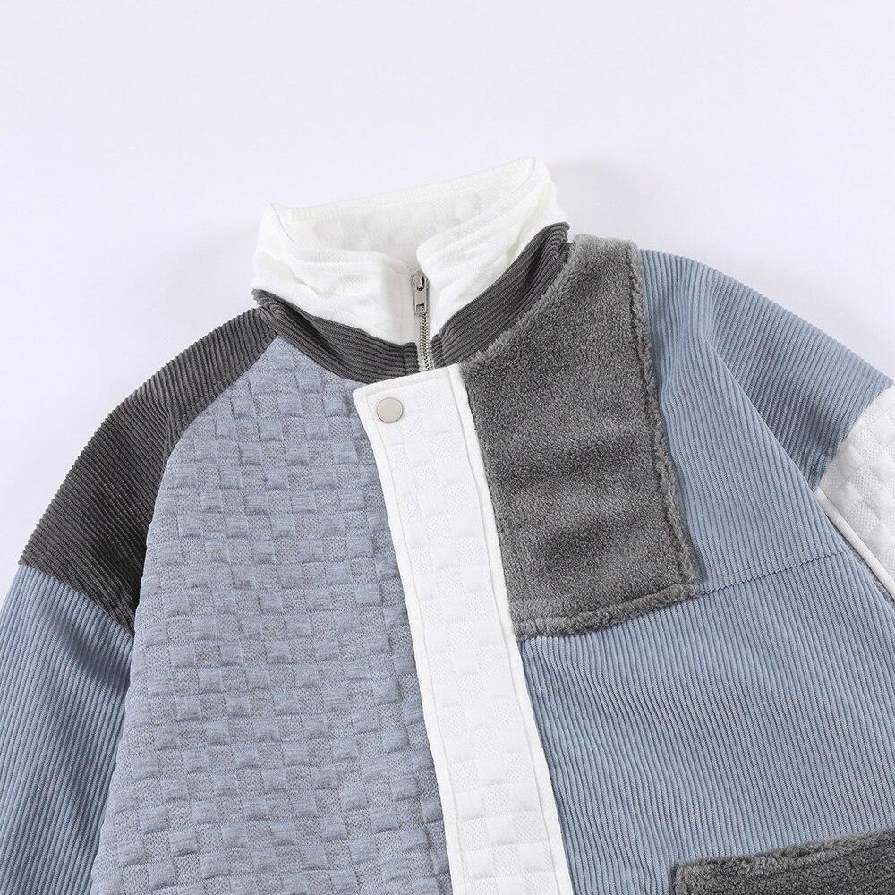 Jacket Men Hit Color Block Patchwork Standing Collar Coats Youthful