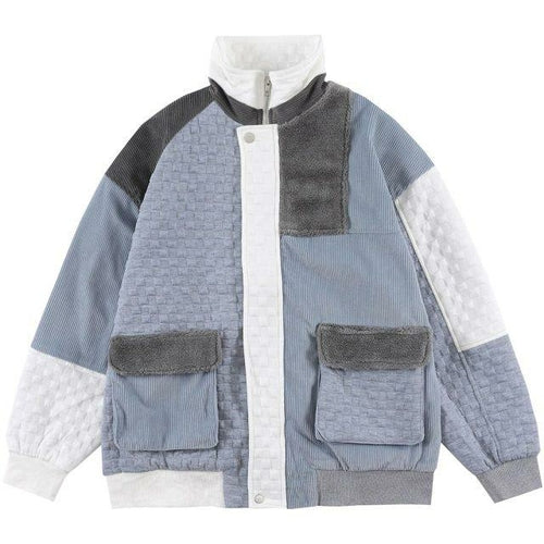 Jacket Men Hit Color Block Patchwork Standing Collar Coats Youthful